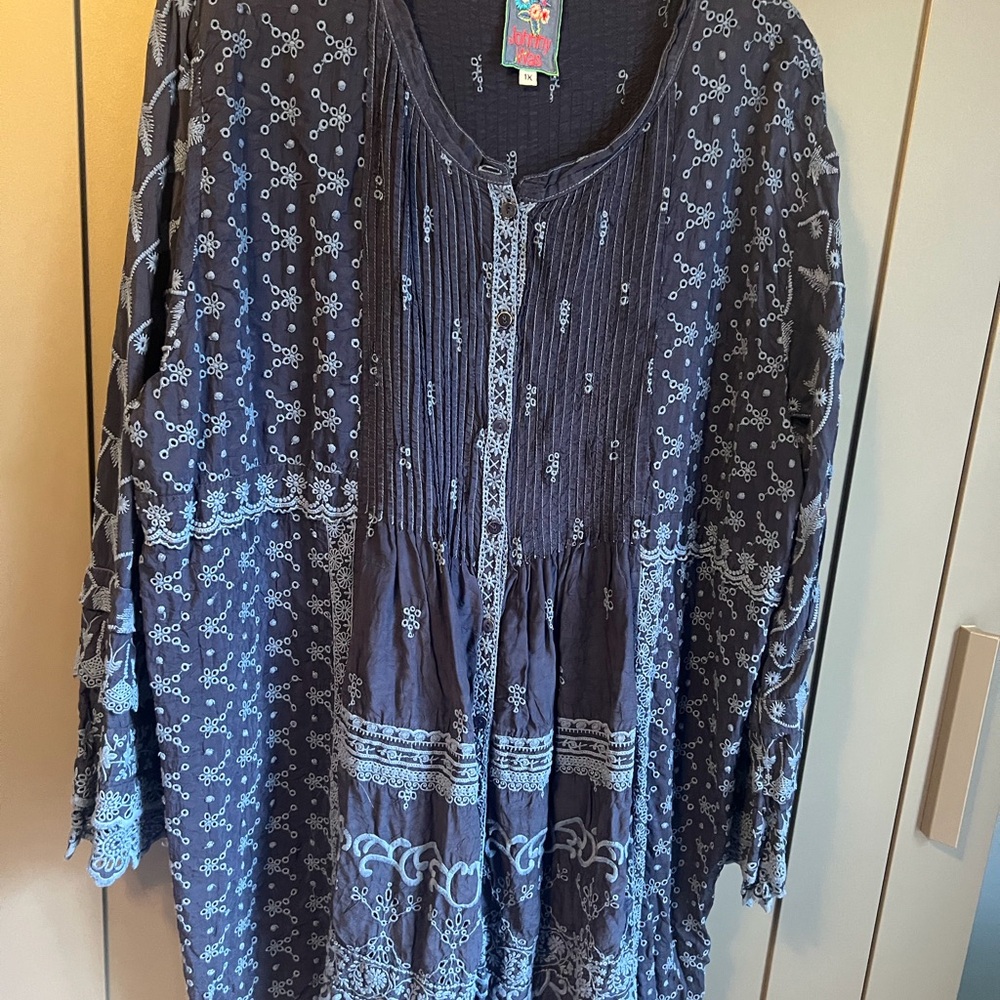 Johnny Was Navy Blue Embroidered Dress